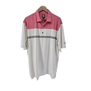 FootJoy Golf Polo Shirt  XL Pink White Stripe Performance Audubon Logo Stretch